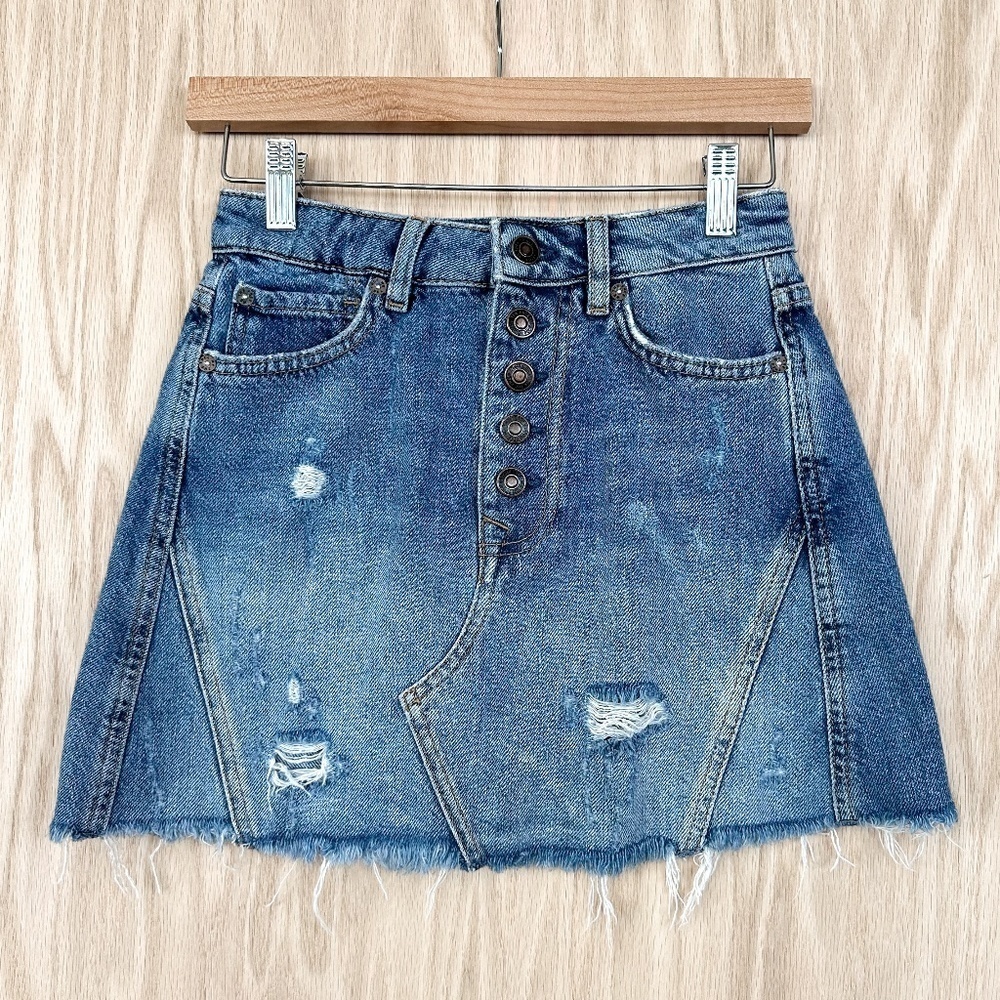 We The Free by Free People Harvey Distressed Denim Mini Skirt